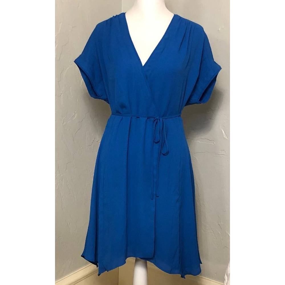 Blue Chiffon Faux Wrap Dress